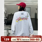 宽松防晒圆领打底衫 T恤男女美式 章若楠同款 404MOB花卉刺绣长袖