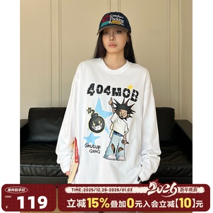 美式 T恤男女款 街头嘻哈潮牌宽松情侣打底体恤上衣 长袖 404MOB秋季