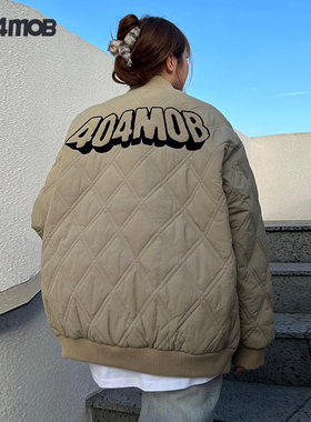 404MOB冬季菱格夹棉外套棉衣男国潮牌宽松情侣装工装复古棉服夹克