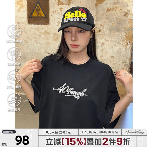 404MOB重工珠片LOGO刺绣宽松短袖