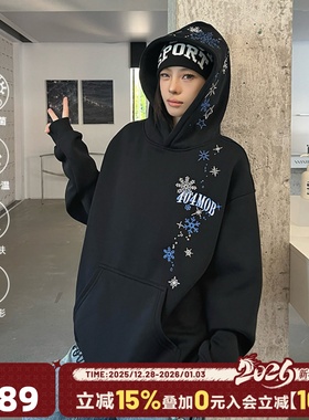 404MOB雪花刺绣设计感加绒加厚2025新款秋冬连帽卫衣情侣街头外套
