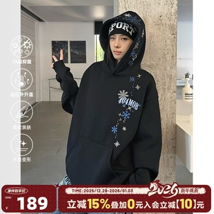 404MOB雪花刺绣设计感加绒加厚2025新款 秋冬连帽卫衣情侣街头外套