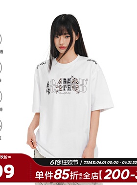 404MOB美式豹纹贴布刺绣短袖T恤男街头嘻哈宽松凉感防晒半袖上衣