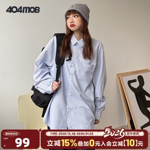 衬衫 404MOB复古刺绣条纹长袖 男女ins休闲衬衣外套潮 赵圆媛同款