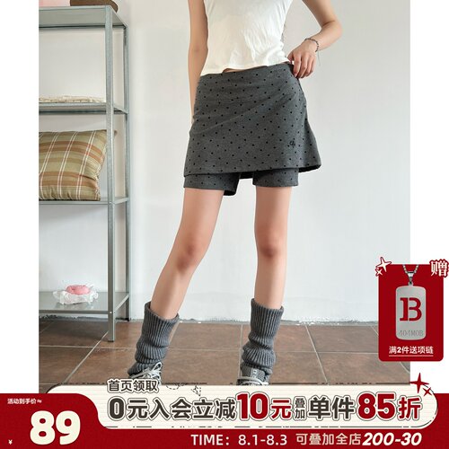 404MOB复古韩系波点假两件女短裤立体刺绣夏季防走光ins显瘦裙裤