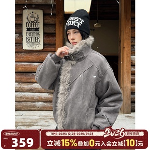 404MOB重磅保暖麂皮座山雕棉服外套秋冬保暖毛领棉袄情侣百搭棉衣