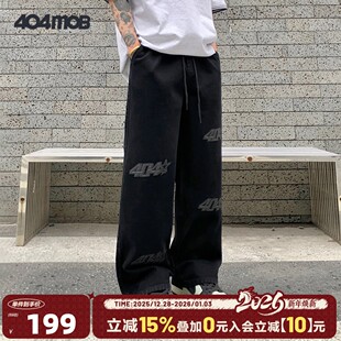 长裤 404MOB贴皮锁边刺绣水洗美式 新款 男直筒嘻哈休闲秋季 子 牛仔裤