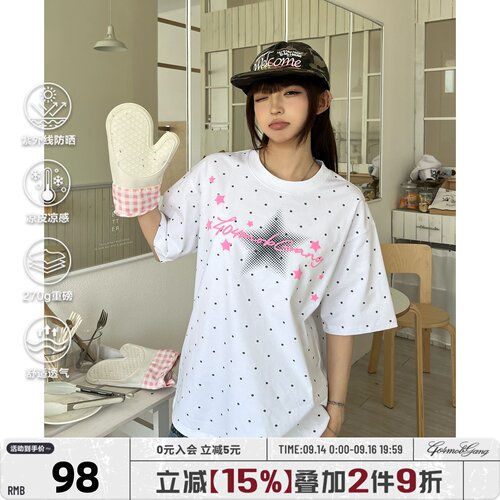 404MOB波点满印立体星星印花短袖T恤女夏季潮流凉感UPF50+防晒T恤