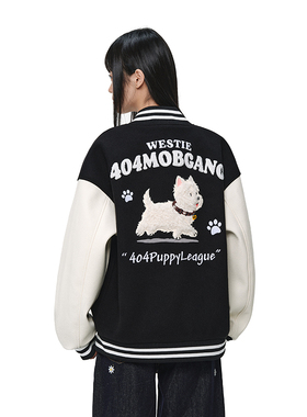 404MOB可爱毛绒小狗刺绣2025棒球服外套男女美式宽松学院设计夹克