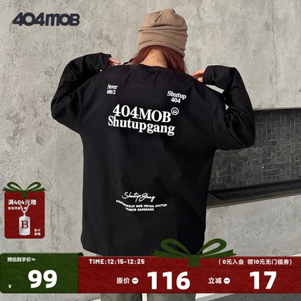 404MOB潮牌字母长袖T恤男女美式宽松重磅春秋情侣纯棉百搭打底衫