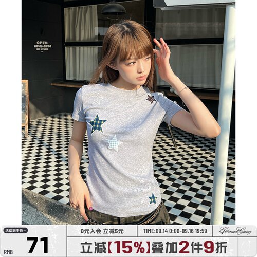 404MOB五角星短袖正肩修身打底T