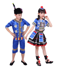 儿童瑶山彩云飞舞蹈表演服铃呦灵走在山水间踩彩苗族童谣演出服装