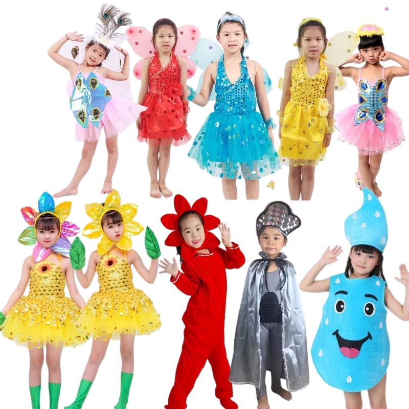 三只蝴蝶雨滴乌云太阳花朵演出服