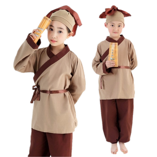 儿童古装汉服小书童药童演出服装幼儿农夫樵夫店小二舞蹈表演服
