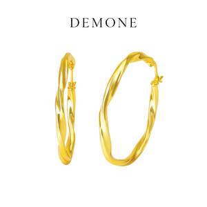 DEMONE/黛慕妮经典黄金色925银耳环波纹耳圈银饰品首饰礼物耳钉女
