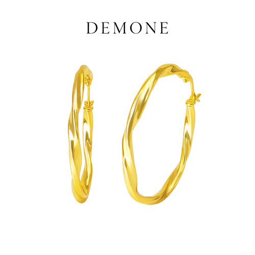 DEMONE/黛慕妮经典黄金色925银耳环波纹耳圈银饰品首饰礼物耳钉女