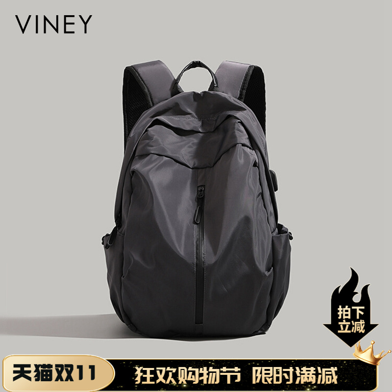 Viney双肩包女2025新款背包男大容量短途旅行包帆布学生电脑书包
