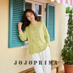 JOJOPRIMA 春夏透气飘带针织开衫雾霾蓝青柠绿两色宽松显瘦上衣