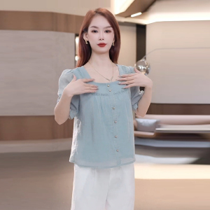 时尚洋气雪纺衫女2024夏季新款法式宽松遮肚子显瘦衬衫百搭小衫潮