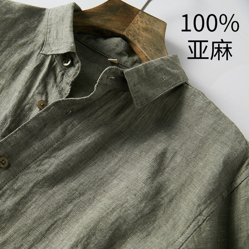 宽松休闲男士亚麻衬长袖萨法瑞