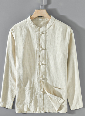 苎麻休闲衬衫男白色衬衣男士亚麻春秋款棉麻外套新款中国风宽松潮