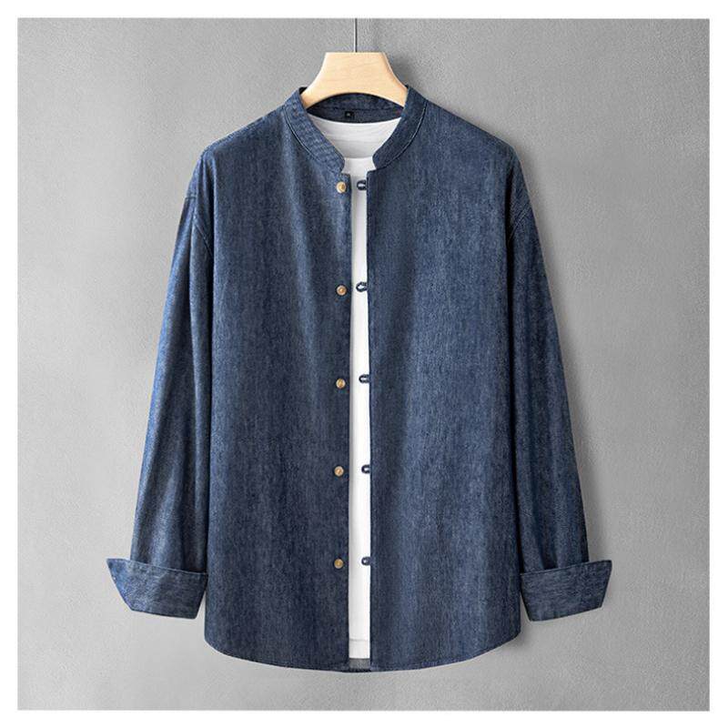 萨法瑞中式小立领牛仔长袖衬衫