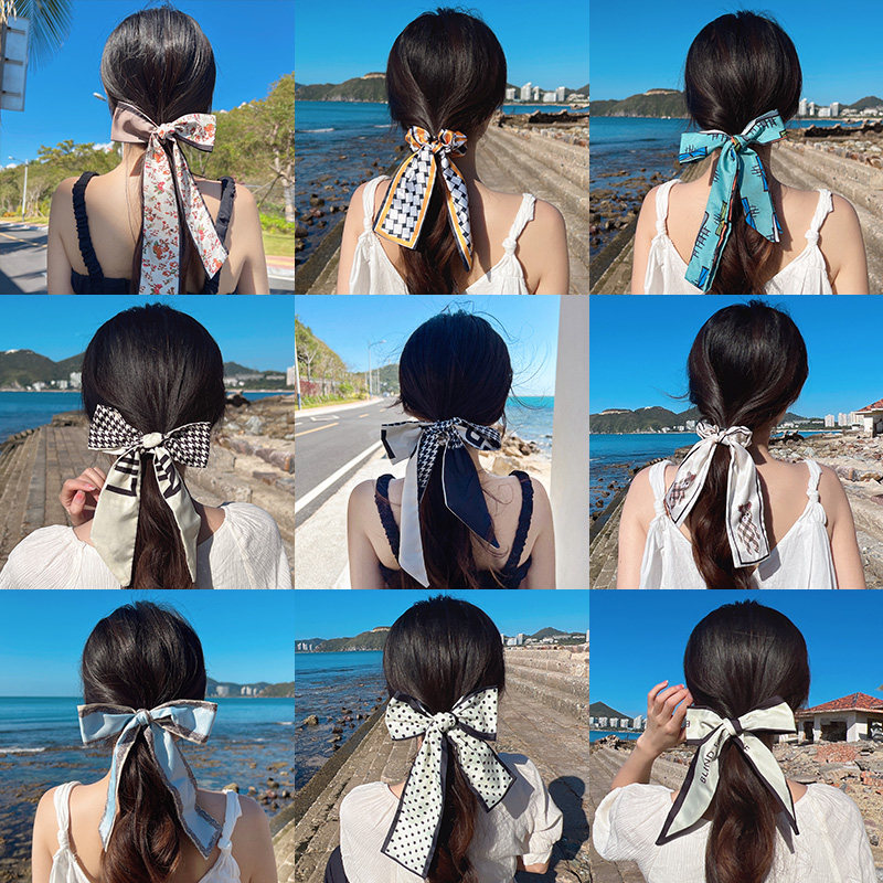 蝴蝶结飘带女生发绳扎头发丝带绑发新款头饰发圈法式丝巾束发带