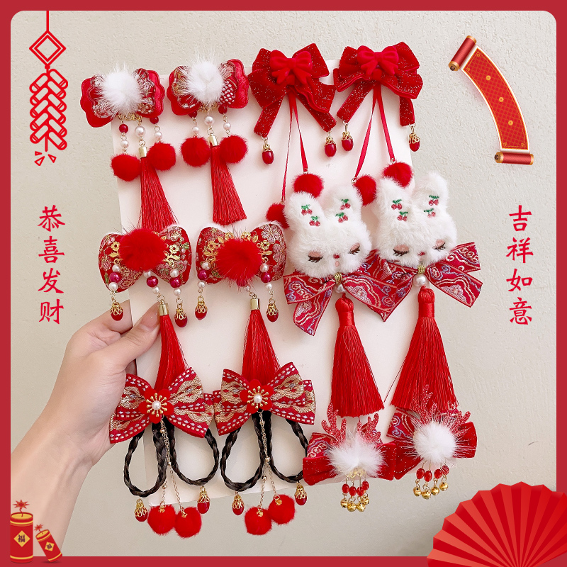 儿童中国风蝴蝶结发夹女童