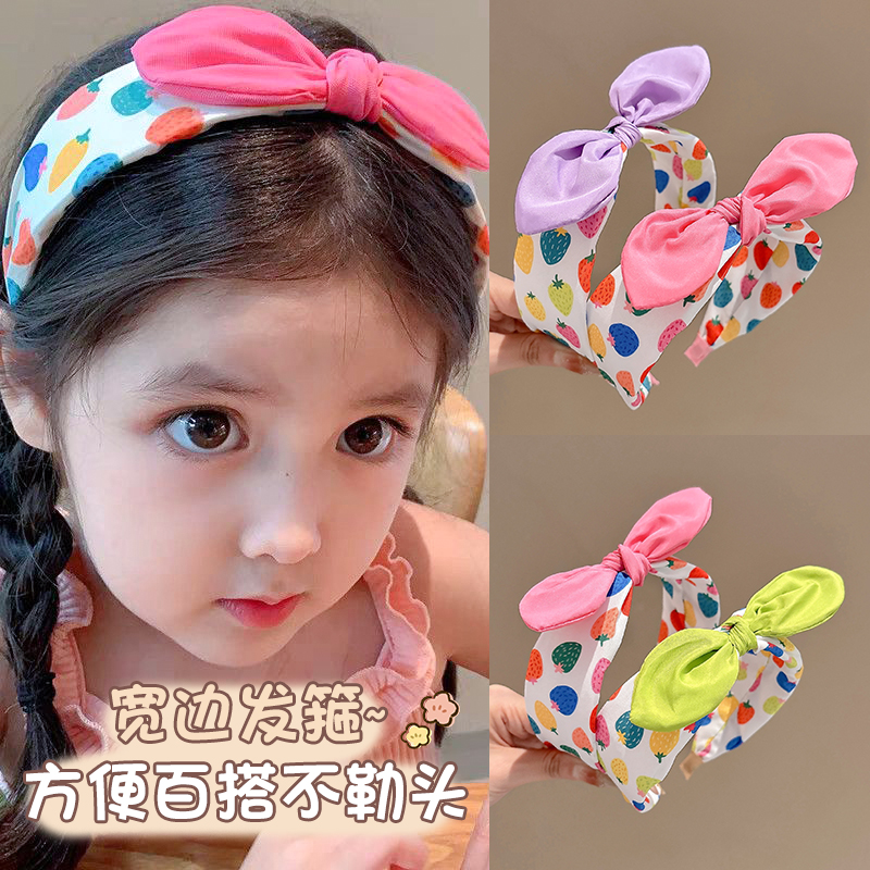 甜美草莓蝴蝶结发箍儿童女宽边