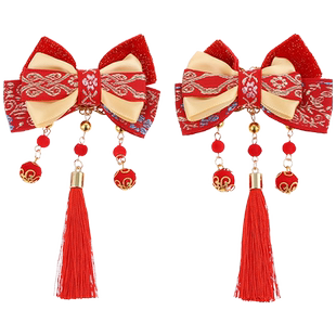 儿童红色蝴蝶结发夹中国风新年头饰女童汉服古风发卡宝宝龙年发饰