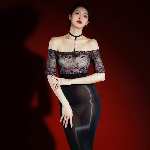 太妃鸟黑丝袜女情调性感内衣趣味蕾丝油光免脱马油袜连体全身极光