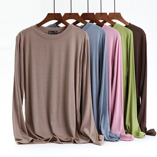 百搭休闲薄款 莫代尔长袖 2021年新款 圆领打底衫 上衣 女春秋宽松大码