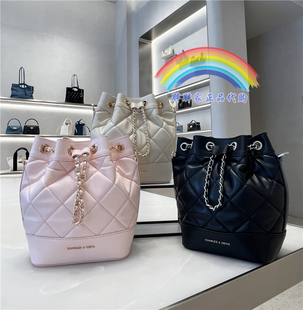 CHARLES&KEITH小CK2-10701506绗缝菱格链条水桶包单肩斜挎双肩包