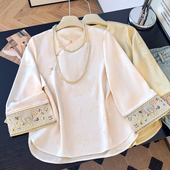口刺绣上衣 女春夏复古斜襟袖 实拍新中式 国风提花衬衫
