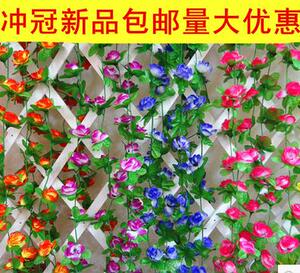 仿真玫瑰花藤假花管道客厅装饰吊顶塑料空调管装饰遮挡花藤条壁挂