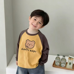 2026新款儿童纯棉打底衫春秋装男童女童拼接长袖T恤中小童上衣潮