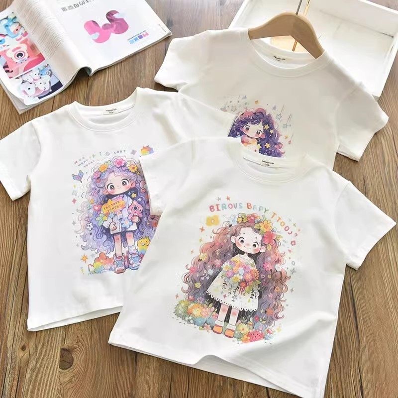 纯棉女童短袖t恤2025新款夏季儿童韩系时髦彩绘花小女孩长袖上衣,童装/婴儿装/亲子装,T恤,淘宝优惠券,粉丝福利购,淘宝优惠卷