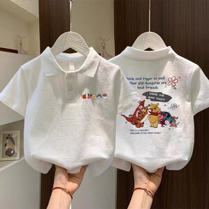 儿童短袖polo衫2026夏季新款男女童韩版印花体恤中大童白色上衣潮