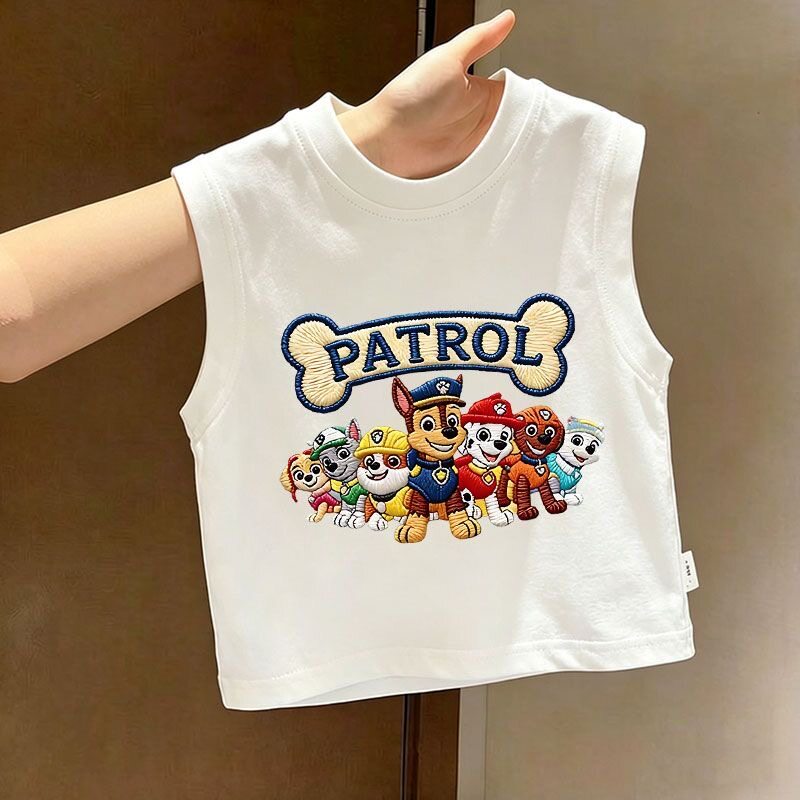 儿童夏季新款100%纯棉无袖背心T恤男童宝宝卡通汪汪队衣服上衣潮t