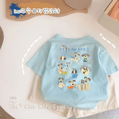 韩版ins儿童洋气宽松半袖T恤男童女童夏季小清新上衣中宝宝打底衫