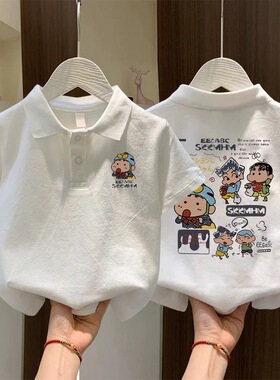 纯棉POLO领男童短袖t恤夏季新款夏装中大儿童洋气翻领白色上衣服