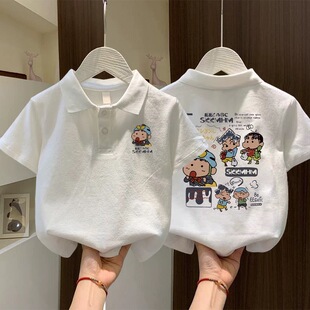 纯棉POLO领男童短袖t恤夏季新款夏装中大儿童洋气翻领白色上衣服