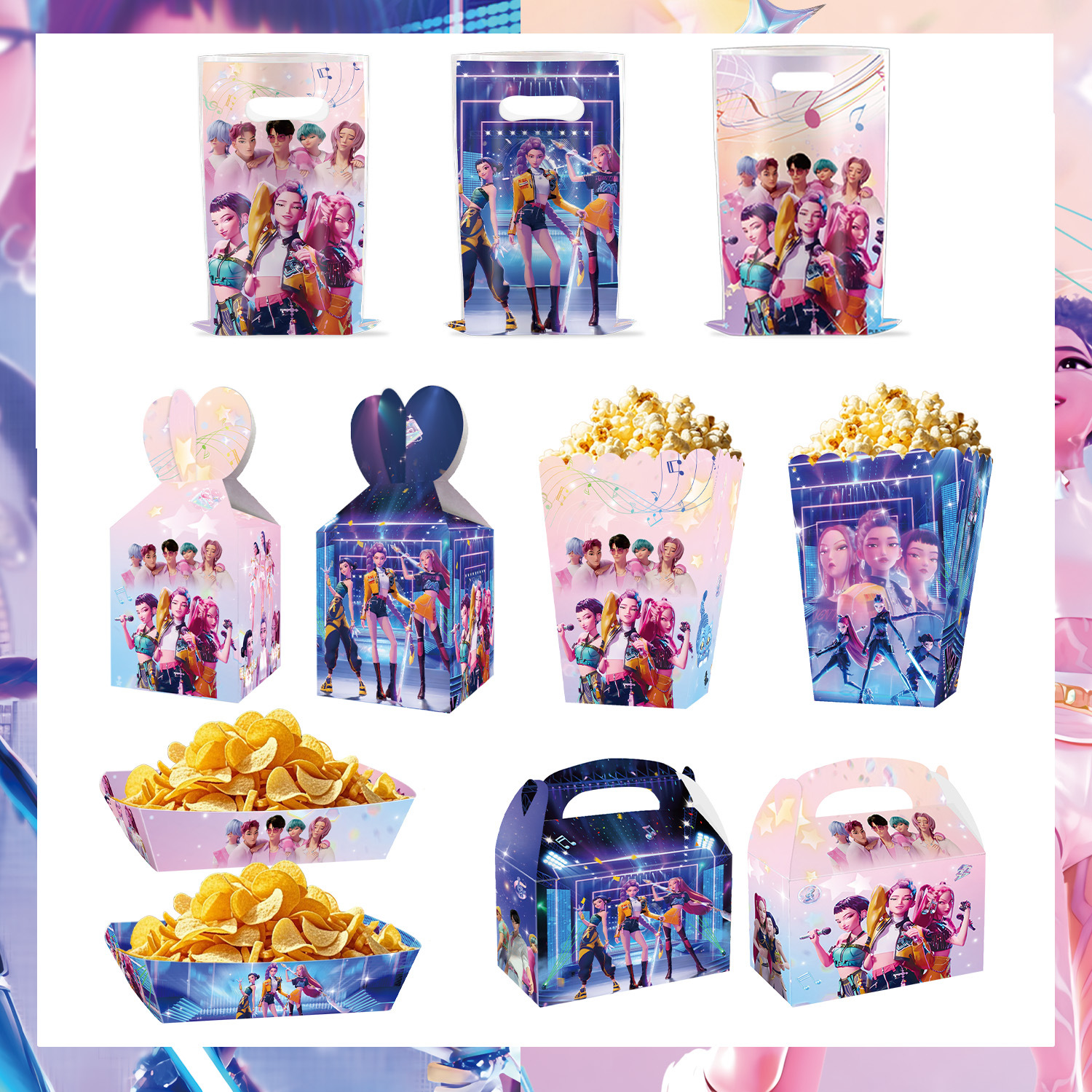k-pop猎魔女团主题生日派对儿童聚会薯条盒糖果盒爆米花盒回礼袋