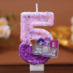 kpop紫色猎魔女团主题儿童生日周岁庆生蛋糕插件数字0到9蜡烛装饰