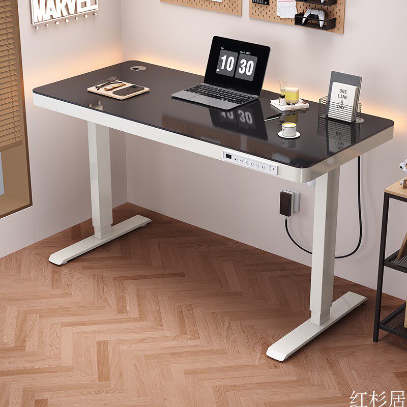 新款玻璃款电动升降桌智能电脑桌可升降电竞桌子家用学习办公书桌