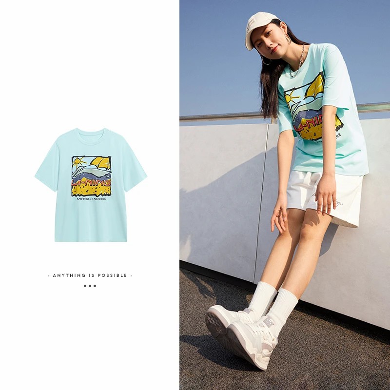 Lining/李宁正品运动时尚系列男女同款宽松休闲短袖T恤AHST543