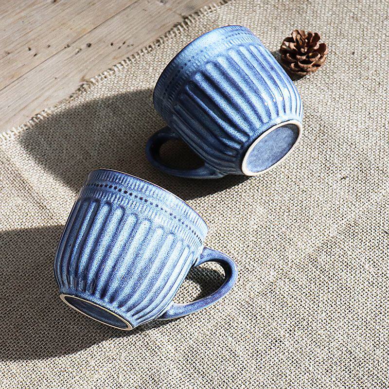 杯子高级感~艺术复古风日式马克杯竖纹浮雕好看的水杯 微瑕