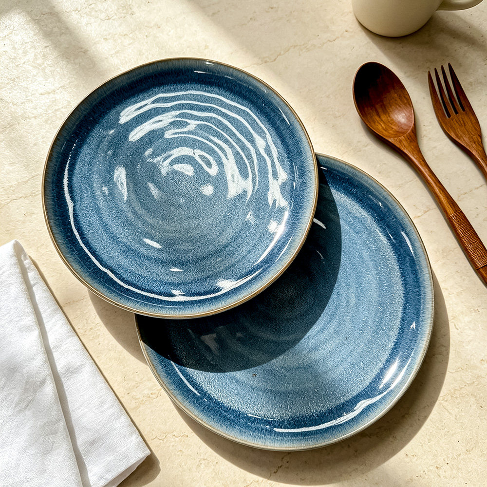 窑变釉陶瓷牛排盘 家用大号菜盘 复古金边西餐盘意面盘摆盘餐具