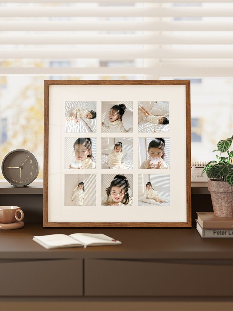 九宫格实木相框摆台定制照片打印婚纱照结婚照挂墙冲洗全家福相片