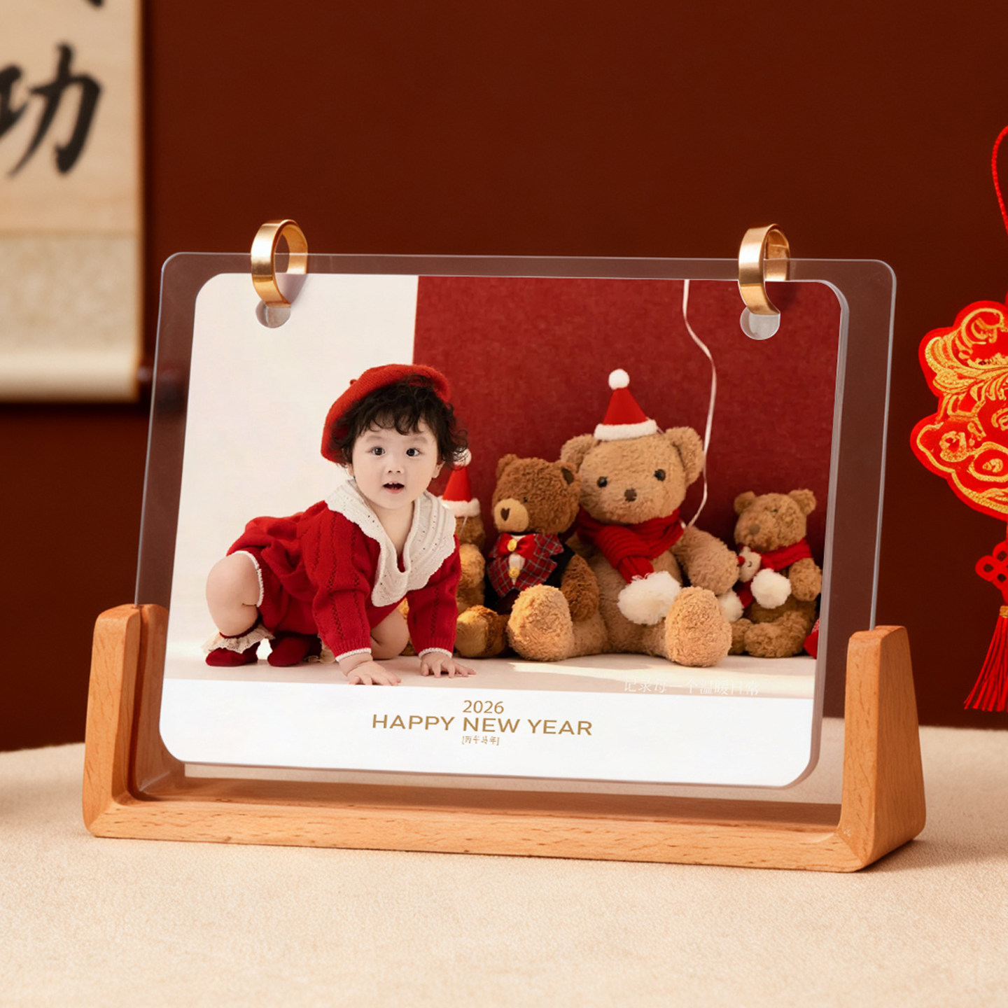 2026年新款日历台历定制儿童照片高颜值月历桌面创意摆件马年木质周历高端办公室工位旅行相片diy年历